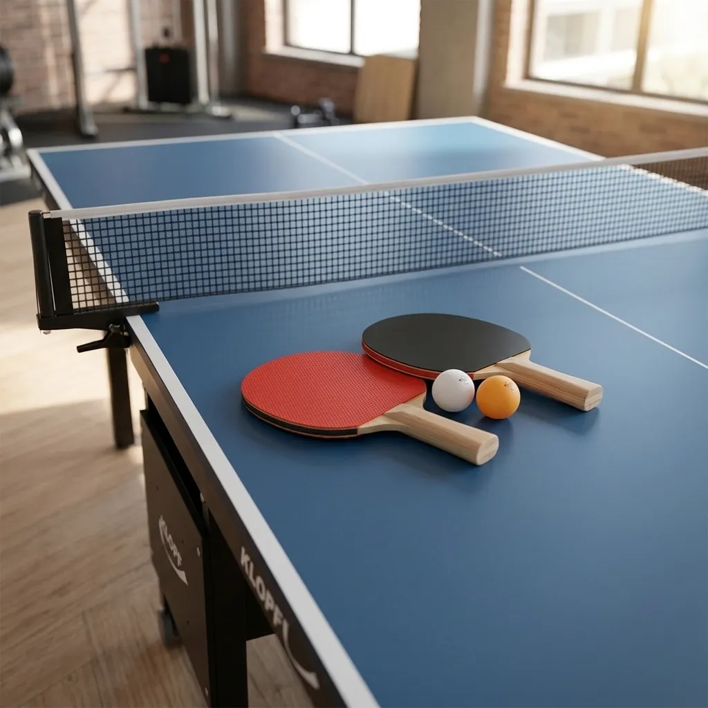 Raquetes, redinha e bolinhas da mesa de ping pong